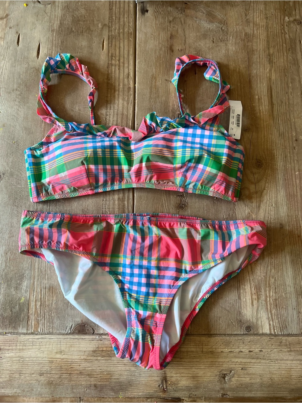 J. Crew Multicolor Plaid Bandeau Bikini Set - Picture 2 of 11